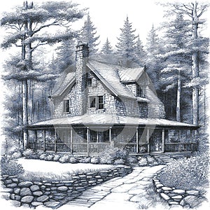Sketch of a Cozy Cottage in the Woods