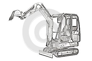 Sketch of the crawler excavator, side view