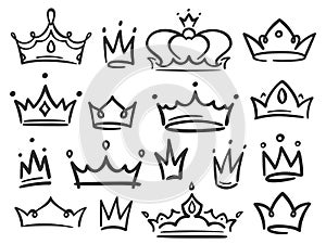 Schizzo corona. semplice elegante la regina O il re corone dipinto a mano vettore illustrazioni 
