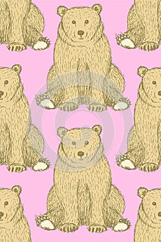 Sketch cute bear in vintage style