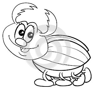 Sketch, cute beetle character with big eyes and cute paws, coloring book, cartoon illustration, isolated object on white