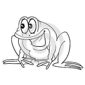 Sketch, cute frog character with big eyes, coloring book, isolated object on white background, cartoon illustration, vector