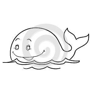 Sketch of a cute whale, coloring book, isolated object on white background, vector illustration