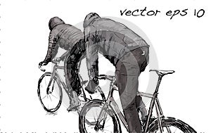 Sketch of cyclist riding fixed gear bicycle on street, illustration vector