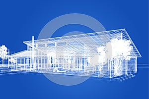 sketch design of house , 3d rendering