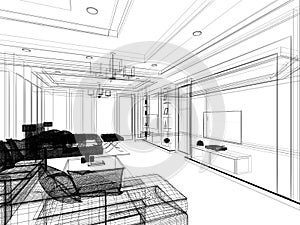 Sketch design of interiorbedroom,3d