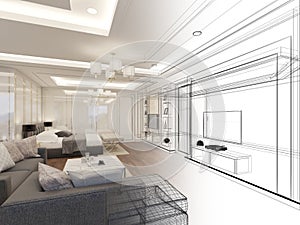 Sketch design of interiorbedroom,3d