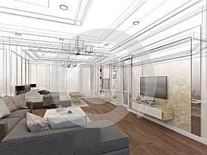 Sketch design of interiorbedroom,3d