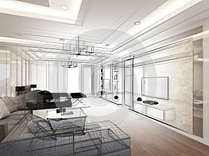 Sketch design of interiorbedroom,3d