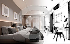 sketch design of interior bedroom, 3d rendering