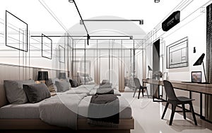 sketch design of interior bedroom, 3d rendering