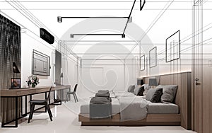 sketch design of interior bedroom, 3d rendering