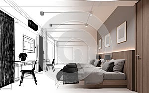 sketch design of interior bedroom, 3d rendering