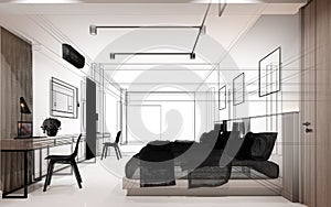 sketch design of interior bedroom, 3d rendering