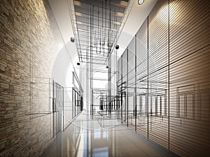 Sketch design of interior hall,3d