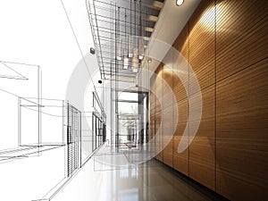 Sketch design of interior hall,3d