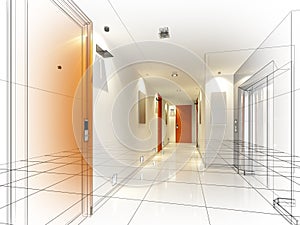 Sketch design of interior hall