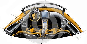 Sketch design of the modern conceptual interior of a sports coupe car. Illustration.