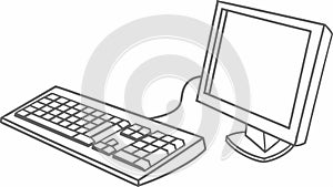 Sketch of a desktop computer setup with monitor and keyboard vector design Generative AI