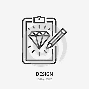 Sketch of diamond flat line icon. Tattoo custom design development vector illustration. Outline sign for tattooist photo
