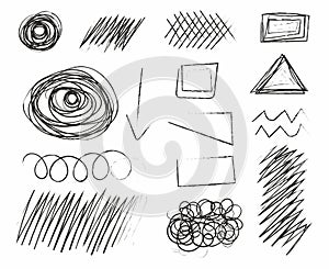 Sketch with different doodle shapes and lines.