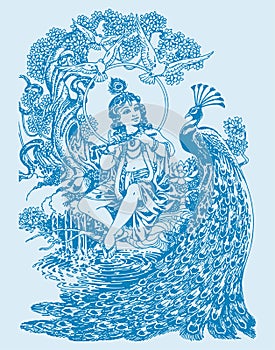 Sketch of different types of Lord Krishna, Vishnu Avatar outline editable illustration
