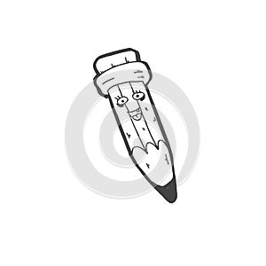 Sketch doodle drawing icon of funny stupid pencil