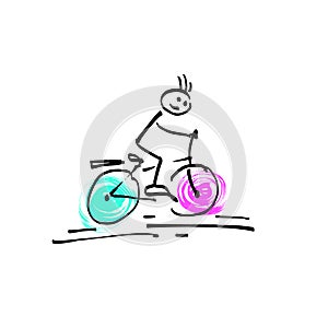 Sketch doodle human stick figure a man riding a bicycle