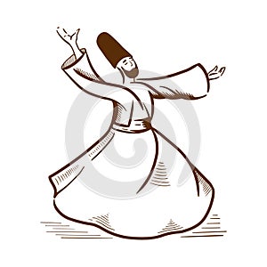 Sketch Drawing of the Dancing Dervish cultural symbol of Turkey. Turkish Tourist Attractions banner design.