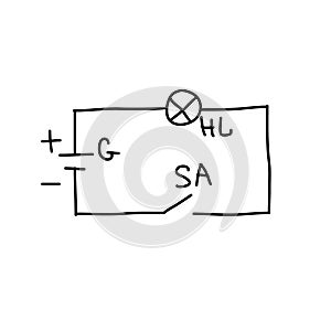 Sketch drawing of an electrical circuit , pencil sketch
