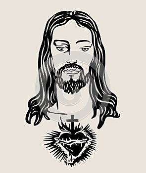 Jesus Christ Face Sketch, art vector design photo