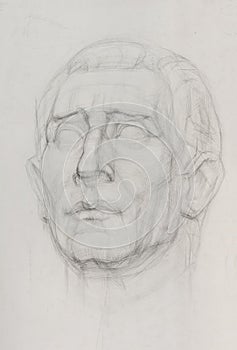 Sketch drawing of gypsum sculpture head