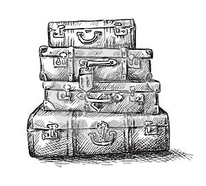 Sketch drawing of luggage bags photo