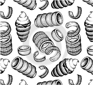 Sketch drawing pattern of trdelnik on white background.