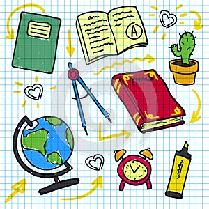 Sketch of education doddle elements on notebook