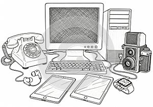 Sketch emphasizes line work and shading to convey texture and