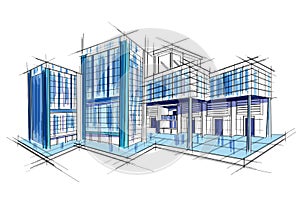 Sketch of exterior building draft blueprint design