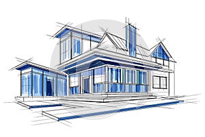 Sketch of exterior building draft blueprint design