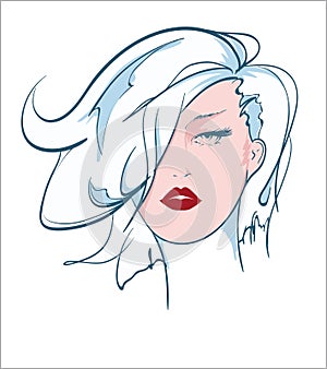 Sketch of the face of a fashion girl. Fashion girl face
