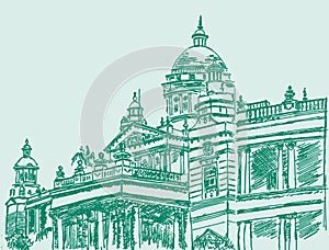 Sketch of Famous Wodeyar Second Largest Palace in Mysore Lalitha Mahal Editable Outline Illustration