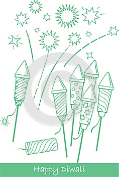 Sketch of Fire Cracker Blasted during Diwali Festival Outline Design Element Editable Illustration