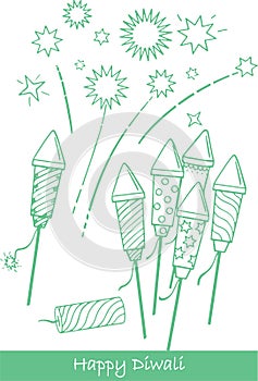 Sketch of Fire Cracker Blasted during Diwali Festival Outline Design Element Editable Illustration photo