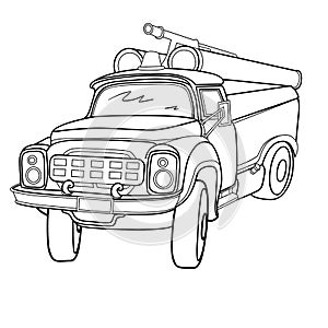 Sketch of a fire truck, coloring book, isolated object on white background, vector illustration