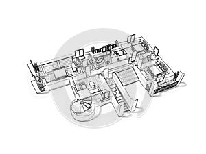 Sketch floor plan 3d illustration