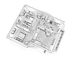 Sketch floor plan 3d illustration