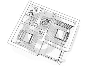 Sketch floor plan 3d illustration