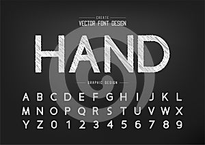 Sketch Font and alphabet vector, Chalk Design typeface and number, Graphic text on background