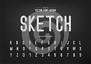 Sketch Font and alphabet vector, Chalk Letter style typeface and number design, Graphic text on background