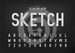 Sketch Font and alphabet vector, Chalk Style typeface letter and number design, graphic text on background