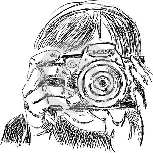 Sketch of fotographer with camera